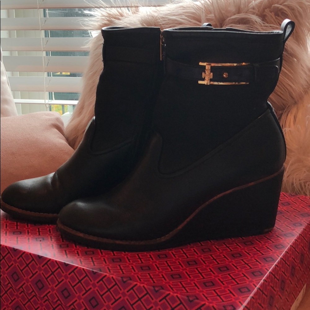 Black Tory Burch wedge bootie